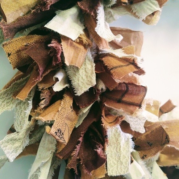 Hello There Shades of Brown Fabric Rag Wreath Door Decor Shabby Chic Decor 18" - Picture 9 of 13